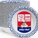 JOLLY CHEF 12 oz Paper Bowls 200 Count, Soak-Proof, Heavy Duty Small Disposable Bowls Bulk for Snacks, Desserts, Breakfast, Lunch, and Party Use