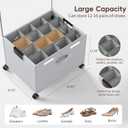 HOUSE AGAIN Shoe Organizer for Closet, 2 Pack Foldable Shoe Storage Organizer Box with Wheels and Adjustable Dividers, Sturdy Metal Frame Fits up to 16-32 Pairs, Large Shoes Storage with Clear Cover