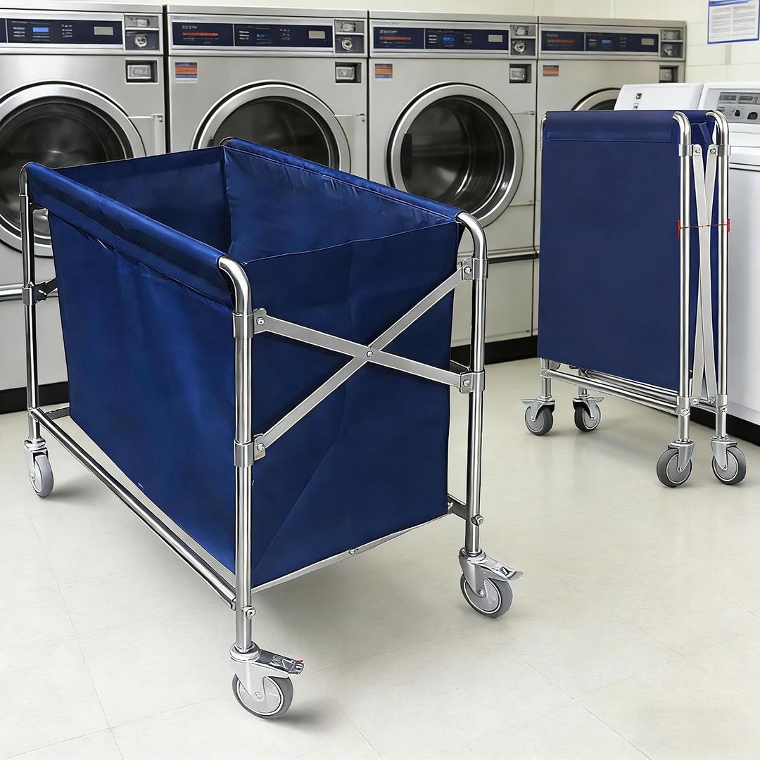 Commercial Laundry Cart Heavy Duty Collapsible Laundry Cart with Wheels, 12 Bushel Industrial Rolling Baskets Trucks with Steel Frame and Waterproof Oxford Cloth, for Home Organizer Storage