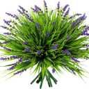 12 Bundles Artificial Grass Fake PlantsOutdoor Fake Monkey Tail Grass with Flowers for Pot UV Resistant Lavender Patio Garden Porch Home Window Hanging Planter Decor Faux Plastic Shrubs(Puper+Green)