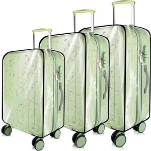 3 Pieces Thicken Clear Luggage Cover Protector, 20" 24" 28" PVC Luggage Covers for Suitcase Waterproof Dustproof Anti-scratch Travel Suitcase Covers Case for Wheeled Luggage (Clear-Black Frame)
