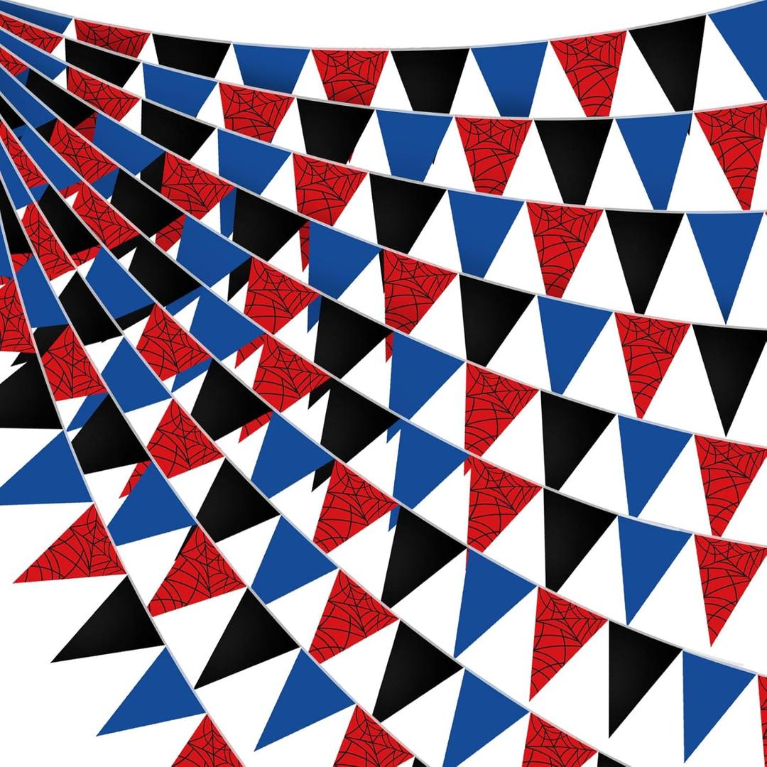 Boao 10 Strips Spider Pennant Banner 98 ft Hero Triangle Flag Cartoon Paper Pennant for Spider Birthday Party Decorations Hero Theme Festivals Wedding Party Supplies Outdoor Home Decor