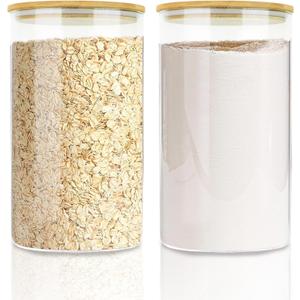 Large Glass Cereal Containers Storage with Airtight Bamboo Lids,Pantry Storage Container,Perfect for Kitchen Organization - Flour, Rice, Pasta, Sugar, Coffee Beans, Accessories Included,2 packs(168oz)