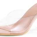 Mysoft Women's Clear Heeled Sandals Square Toe Transparent Stiletto Mules Open Toe Slip on Dress Shoes, Size 7