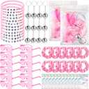 Geiserailie 60 Pcs Kpop Party Favors Popular Singer Supplies Friendship Bracelets Disco Keychain Sunglasses Holographic Scrunchie Set Bags 12 Set Friendship Gifts for Kpop Fans Women(Pink)