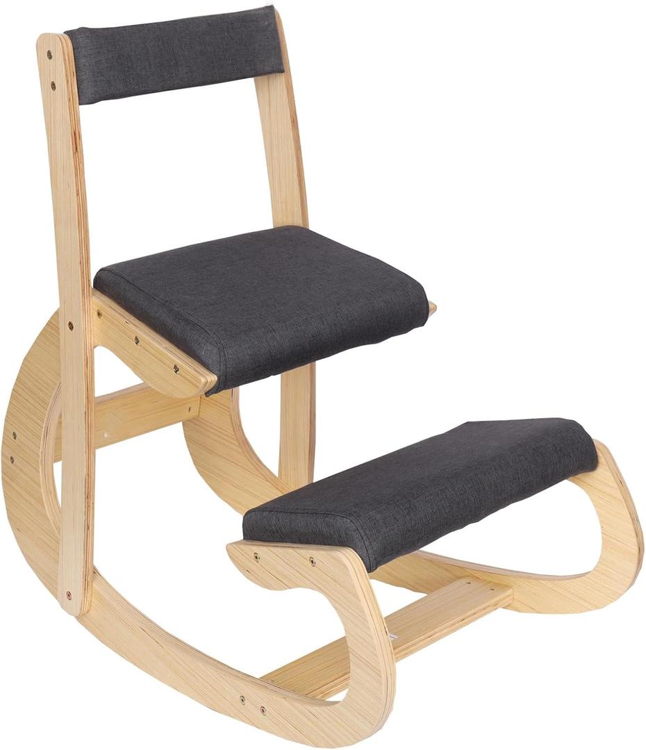 Ergonomic Kneeling Chair Adjustable Rocking with backrests Knee Chair Posture Chair for Desk, Home Office Wood Kneeling Stool and Kneel Chair