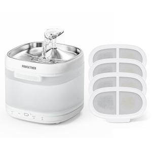 PAWGETHER® Cat Water Fountain with 1 Filters, Ultra Quiet Pumpless Pet Water Fountain with Stainless Steel Tray, 67oz/2L Water Fountains for Cats Indoor with 360° Motion Sensor for Cats & Dogs