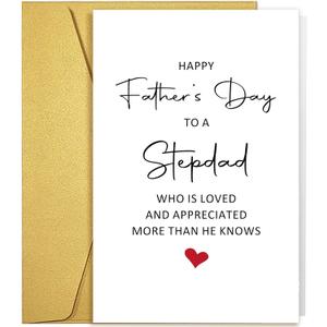 4 x Qiliji Father's Day Card for Stepdad, Step Fathers Day Card from Stepdaughter Stepson, Bonus Dad Father's Day Gifts, Stepdad Is Loved And Appreciated More Than He Knows
