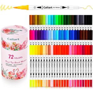 Caliart 72 Colors Double Tip Brush Pens Art Markers, Artist Fine & Brush Pen Coloring Markers for Adult Book Cards Drawing Craft Kit Teacher Office Supplies