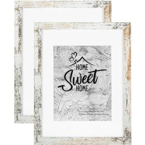 Califortree Rustic White 11x14 Picture Frame - Display Photos 8x10 with Mat or 11x14 Without Mat - HD Glass Inside, Set of 2