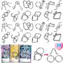 24 Pcs Valentines Day Gift Metal Brain Teaser Puzzles Set with Cards for Boys and Girls Unlock Interlock Game Fidget Party Favors School Exchange Classroom Prizes for Older Kids Teens Adults