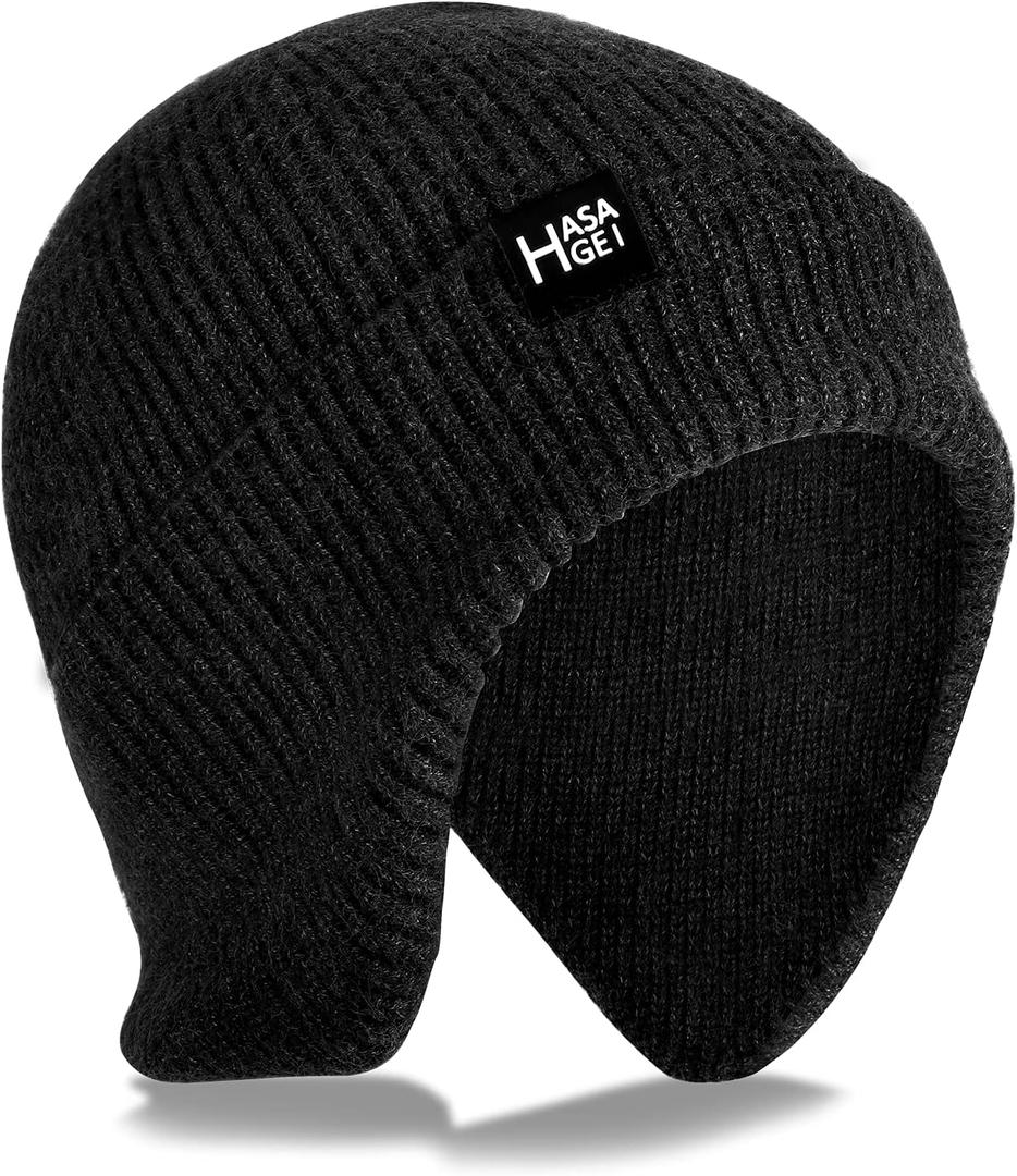 Ear Protection Beanie Hats for Men & Women - Warm Winter Knit Hats for Outdoor Hiking, Skiing, Running, Dog Walking (Black)