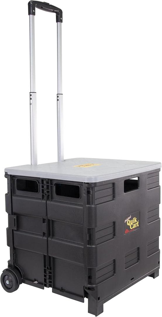 dbest products Quik Cart Collapsible Rolling Crate on Wheels for Teachers Tote Basket 80 lbs Capacity, Made from Heavy Duty Plastic and Used as a Seat, Grey