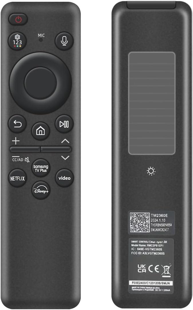 Rechargeable Voice Remote for Samsung Smart TVs, Replacement for 20212025 Samsung TV Remote Control with Solar Charging and Voice Search.