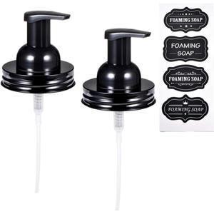 SheeChung 2 Pack Mason Jar Foaming Soap Dispenser Lids for Standard Mouth, Foaming Soap Dispenser Pump Replacement for Hand Sanitizer, Bath Liquid, Facial Cleansing Foam, Makeup Remover Water - Black