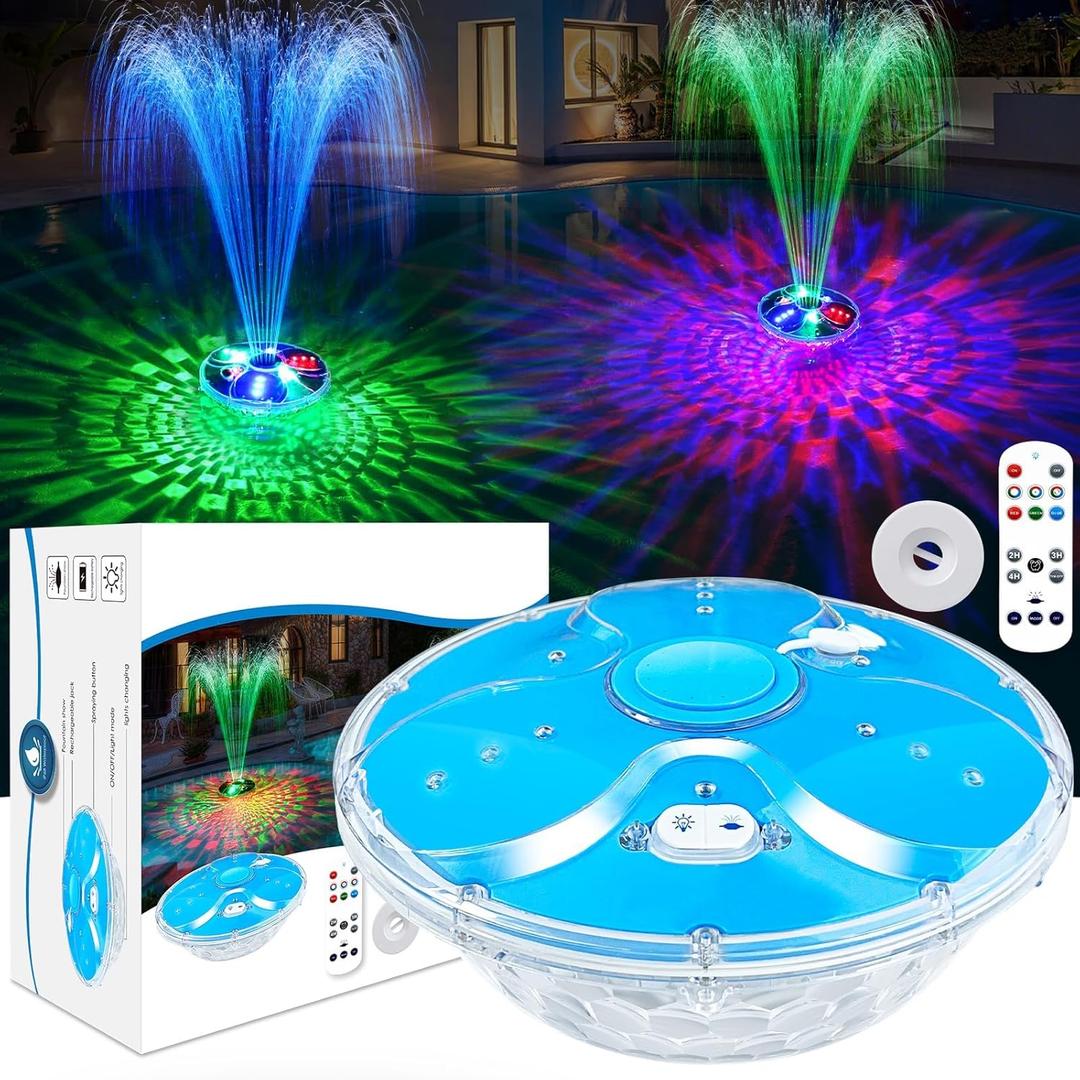 Upgraded Pool Fountain with Remote,2026 Floating Pool Fountain with Lights,Above Ground Pool Water Fountains Pump with Anchor,Swimming Pool Fountains for Inground Pool-1PC(Blue)