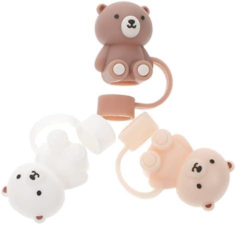 WATIIFUFU 2pcs Cute Straw Topper Reusable Straw Covers for Bubble Tea Cartoon Bear Cap