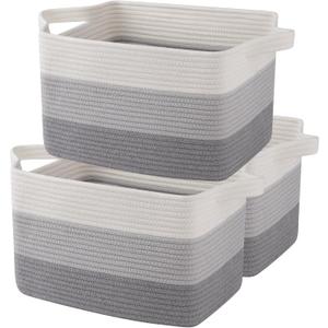 OIAHOMY Storage Basket, Woven Baskets for Storage, Cotton Rope Basket for toys,Towel Baskets for Bathroom - Pack of 3, Gradient Gray (3 pcs-13x9.9x8.7)