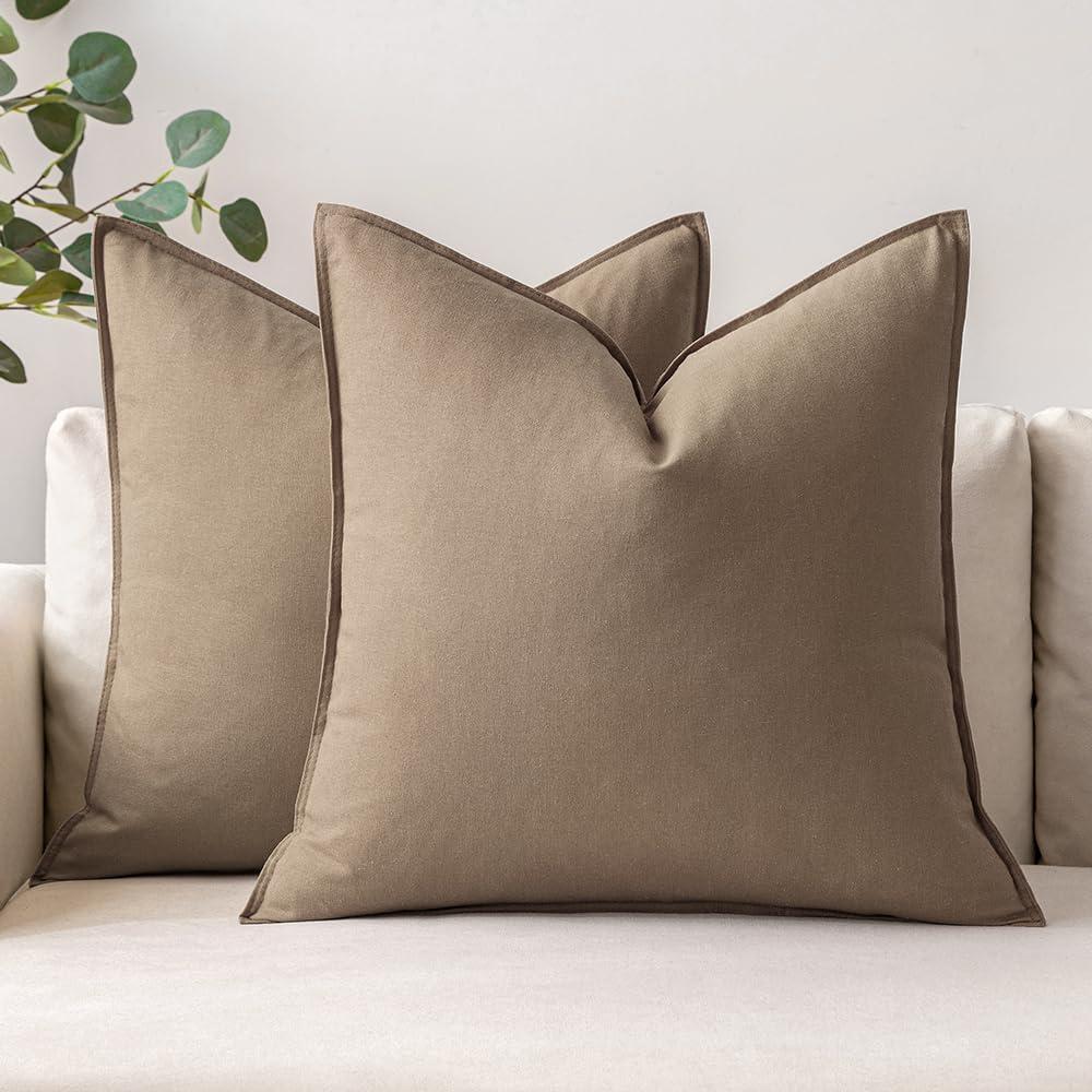 MIULEE Pack of 2 Coco Brown Pillow Covers 24x24 Inch Decorative Couch Throw Pillow Covers Linen Cushion Covers Set Modern Farmhouse Home Decor for Sofa Living Room Bed
