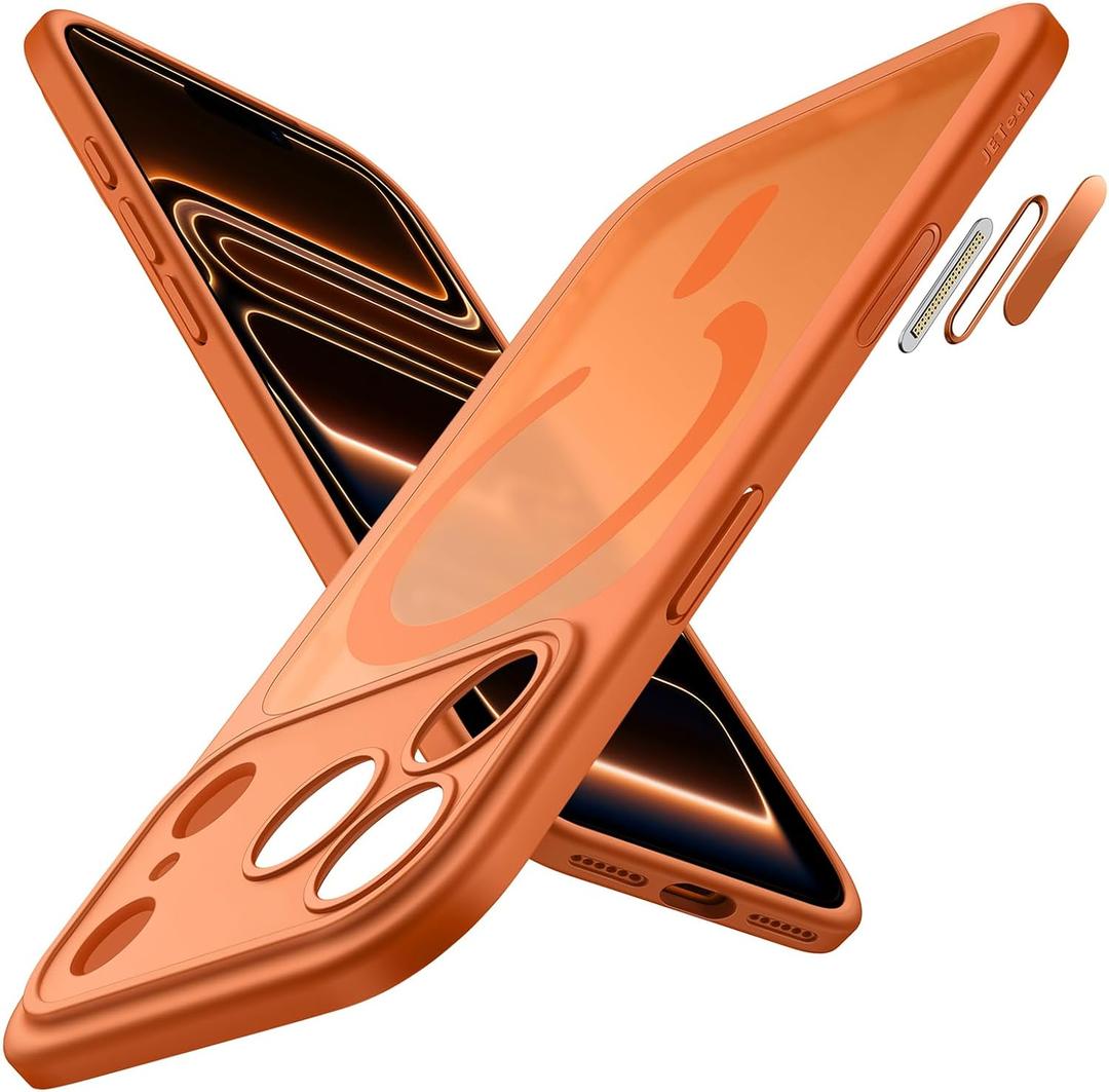 JETech Magnetic Case for iPhone 17 Pro 6.3-Inch Compatible with MagSafe, Shockproof Slim Phone Cover with Built-in Camera Control Button, Matte Translucent Back (Orange)