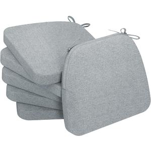 AAAAAcessories D-Shaped Chair Cushions, 2" Thick Dining Chair Pads with Ties and Removable, Machine-Washable Cover, 17" x 16", Set of 6, Gray