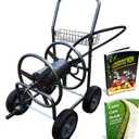 Backyard Expressions Metal Hose Reel Cart with Wheels - Heavy Duty Hose Caddie - 250 Ft Hose Capacity - Hammertone Finish