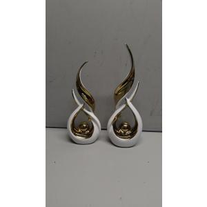 2 PCS White Gold Ceramic Statues For Home Decor Accents, Modern Abstract Art Sculptures, Elegant Tabletop Decorative Objects For Dining Room, Entryway, Tv Stand, Mantel, Coffee Table Centerpieces