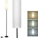Frideko Floor Lamp with White Shade, Simple Design with Foot Pedal Switch, Small Tall Lamps for Living Room Bedroom Office, Corner Floor Stand Light with Black Pole Lamp (No Bulb/No Remote)