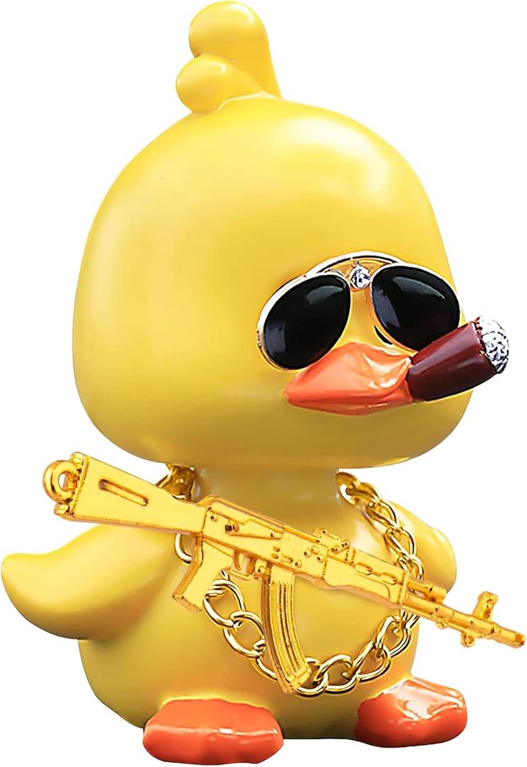 wonuu Bobble Heads Ducks, Car Dashboard Decor Cute Yellow Shaking Head Duck Doll for Car Interior Ornament with Glasses, Necklace and Funny Accessories (Duck Cool)