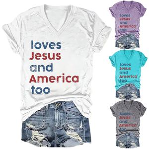 FYAPHION 4th of July Tops for Women Loves Jesus and America Too Shirt Patriotic Shirts Red White and Blue Tshirts White S