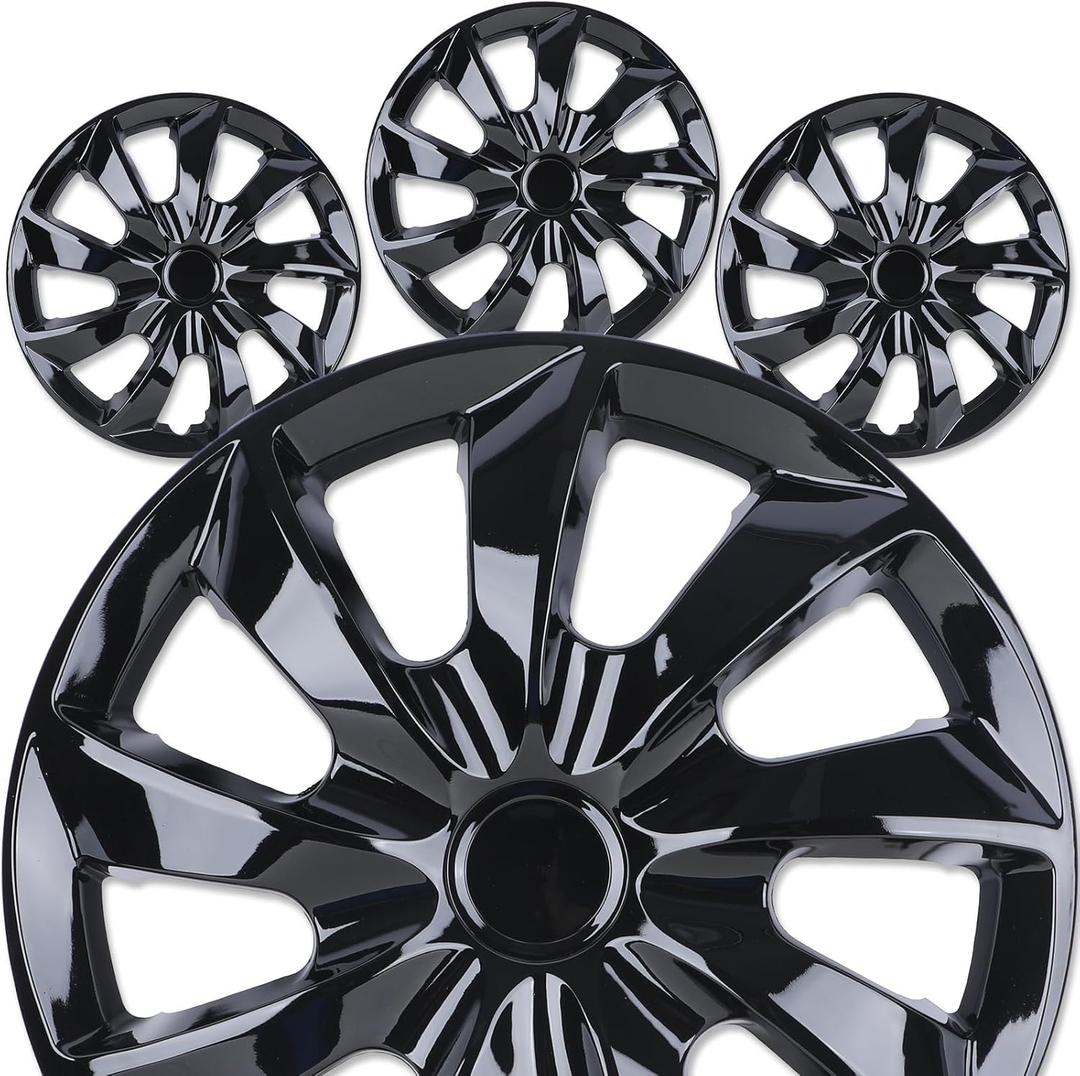 17" Premium Universal Wheel Rim Covers  Set of 4 Black Lacquer Hubcaps,ABS&PC Material Hub Protection Accessory,Snap-on Replacement Caps for Car,Pickup Truck,SUV - 17 Inch Black Lacquer