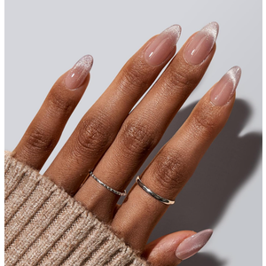 BTArtbox Press On Nails Almond  Medium Cat Eye French Tip Nails with Glue for Daily Nail Art, Fake Nail Extensions In 15 Sizes  30 Nail Kit, Liquid Radiance