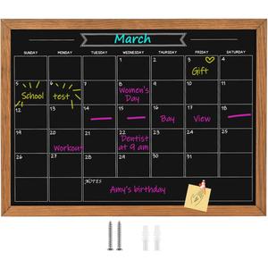 Calendar Chalkboard, 23.6" * 31.5", Magnetic Surface Rustic Brown Solid Pine Wood Frame Chalk Board for Planning/School Timetable/Memo, Hanging Board for Office, School and Home