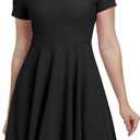 Summer Womens Casual Short Sleeve V Neck Mini Dress 2025 Flowy Swing Loose Dresses for Women (Black, XXL)