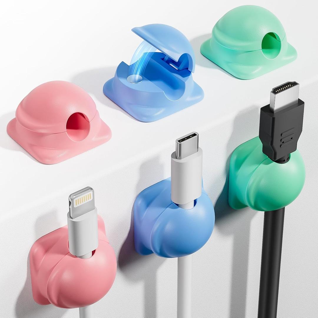 2 x 6 Pack Cord Holder Organizer, [1-Handed-Operation] Magnetic Cable Clips, Phone Cord Clips Holder with 2 Extra Reusable Strong Adhesive for Nightstand Desk Car Workspace Office Accessories, Colored