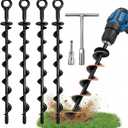 Ground Anchors Heavy Duty, 15in Steel Spiral Trampoline Stakes,4 Pack, Easy Install for Hard Soil, Ground Stakes Tie Down Kit for Trampoline, Shed, Tent, Swing Set, Canopy, High Wind Outdoor Security