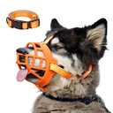BARKLESS Dog Muzzle, Soft Silicone Basket Muzzle for Dogs, Allows Panting and Drinking, Prevents Unwanted Barking Biting and Chewing, Included Collar and Training Guide