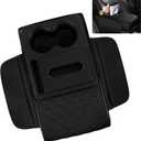 5 in 1 Car Armrest Storage Box for Center Console, Armrest Cushion Cover for Car with 2 Cup Holders Storage Bags, Tissue Box, Phone Slot, Premium Memory Foam with Nappa Leather, 14.2*7.9*2.8in (Black)