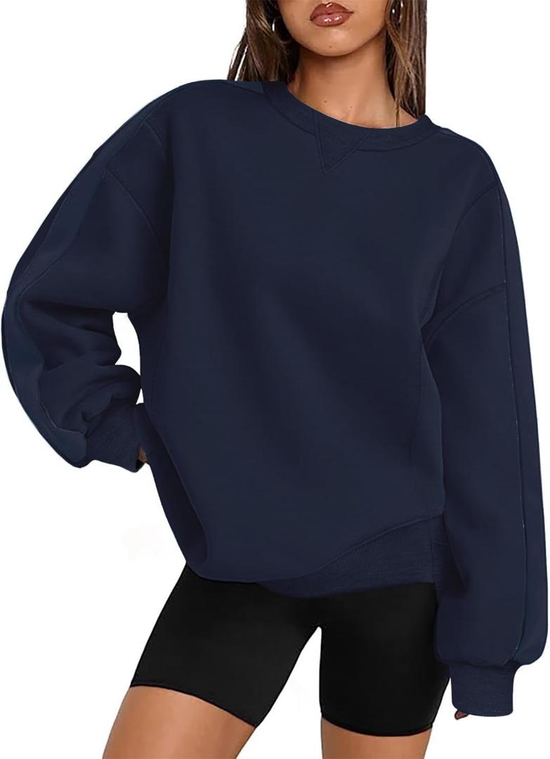 Zeagoo Womens Sweatshirt Long Sleeve Color Block Fleece Hoodies Fall Casual Crewneck Pullover Tunic Tops 2024 (Small, Navy)