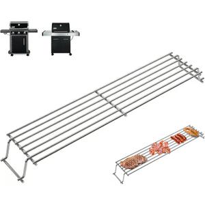 DcYourHome 7641 Warming Rack for Weber Spirit I & GS4 Spirit II 300 Series, Spirit E-310 E-315 E-320 E-335 SP310 Parts with Front Control Knobs, Genesis Silver Gold B/C, Stainless Steel 24 7/8 Inch