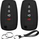 2pcs Compatible with Ford Mustang Edge Expedition Explorer F-150 Lightning Ranger Bronco Escape Maverick Transit Connect Fusion Smart 4 Buttons Key Fob Cover Case Key Chain Protector Holder (Black)