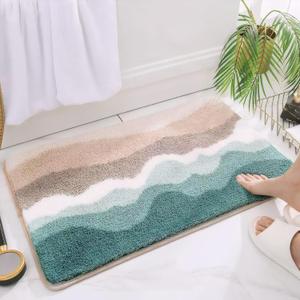 Microfiber Bathroom Rugs, Absorbent Soft Shaggy Carpet Floor Mats for Shower Tub Sink Toilet, Non-Slip Plush Carpet Floor Mats for Living Room Bedroom Kitchen ，Green，32 X 20 Inches