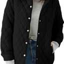 GrlasenWomen's Lightweight Quilted Jacket Stand Collar Single-breasted Long Sleeve Warm Oversized Coat with Pockets, Medium , Black 