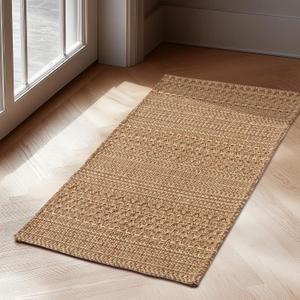 Door Mat Indoor Entrance 2x3 ft Rug, Machine Washable, Bohemian Small Area Rug, Non-Slip, Vintage Design, Pet Friendly, Soft Faux Fibre, Light Taupe Brown, for Indoor Entryways, Kitchens, Front Doors