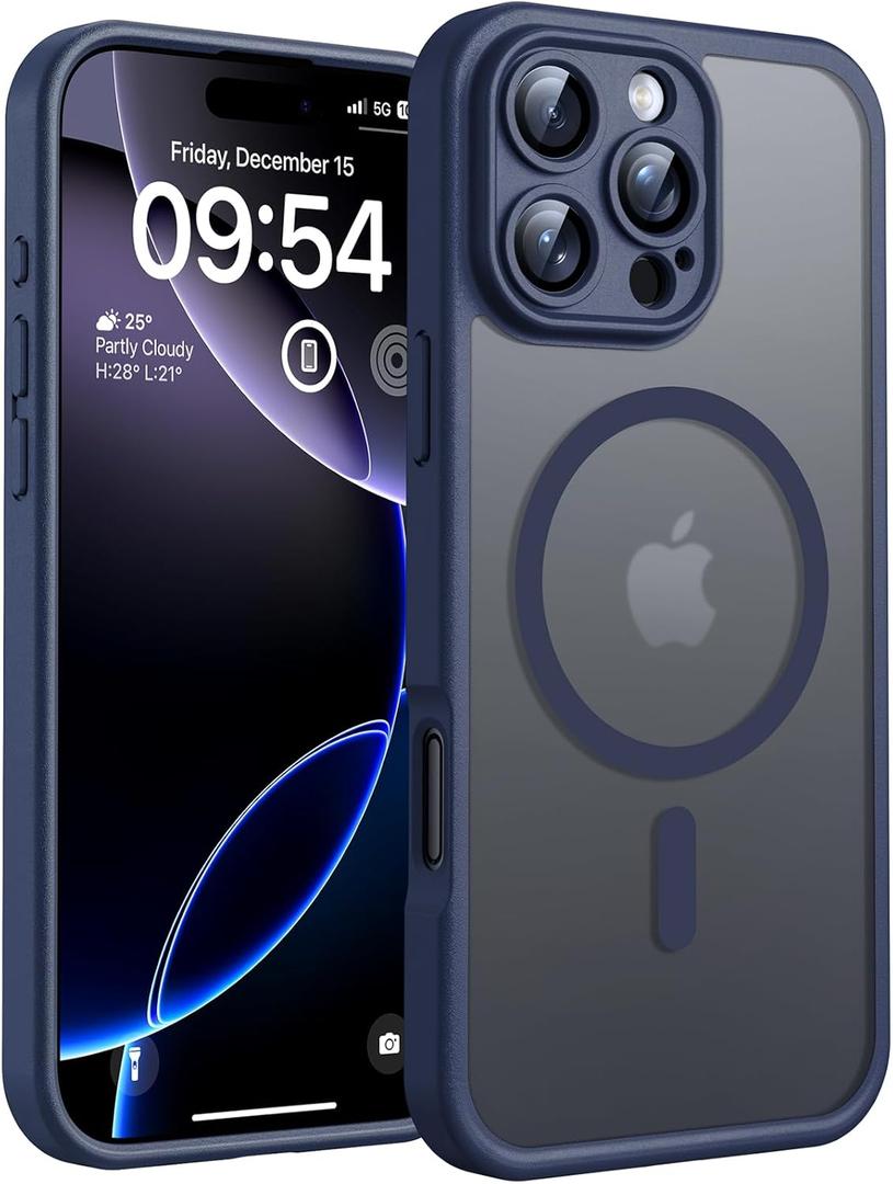 TOCOL Magnetic for iPhone 16 Pro Case, Upgraded Full Camera Protection, Compatible with Magsafe, Drop Protection, Translucent Matte Back Bumper for iPhone 16 Pro 6.3-Inch (Blue)