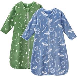 Unnivoll Fleece Baby Sleep Sack 12-18 Months Long Sleeve 2.0 Tog Baby Wearable Blanket with 2-Way Zipper Warm Sleeping Sack for Toddler Infant - Large Blue Green Planet