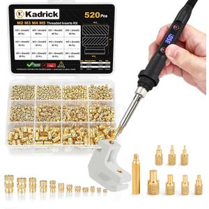 Professional Heat Set Insert Tool Kit: 80W Soldering Iron Heat Insert Tool with 520pcs Brass Inserts & Heat Set Insert Tips (M2-M8) for 3D Printing