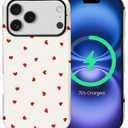 for iPhone 17 Pro Case,Compatible with MagSafe,Dual-Layer Hard Shell + Silicone Cover,Full Body Protection Shockproof Case for iPhone 17 Pro-Red Hearts Girly Aesthetic