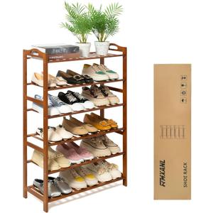 RMXANL 6 Tier Bamboo Shoe Rack, Free Standing Shoes Rack Shoe Shelf Shoe Organizer for Closet, Entryway, Bedroom, Living Room, Front Door, Studio, Bathroom
