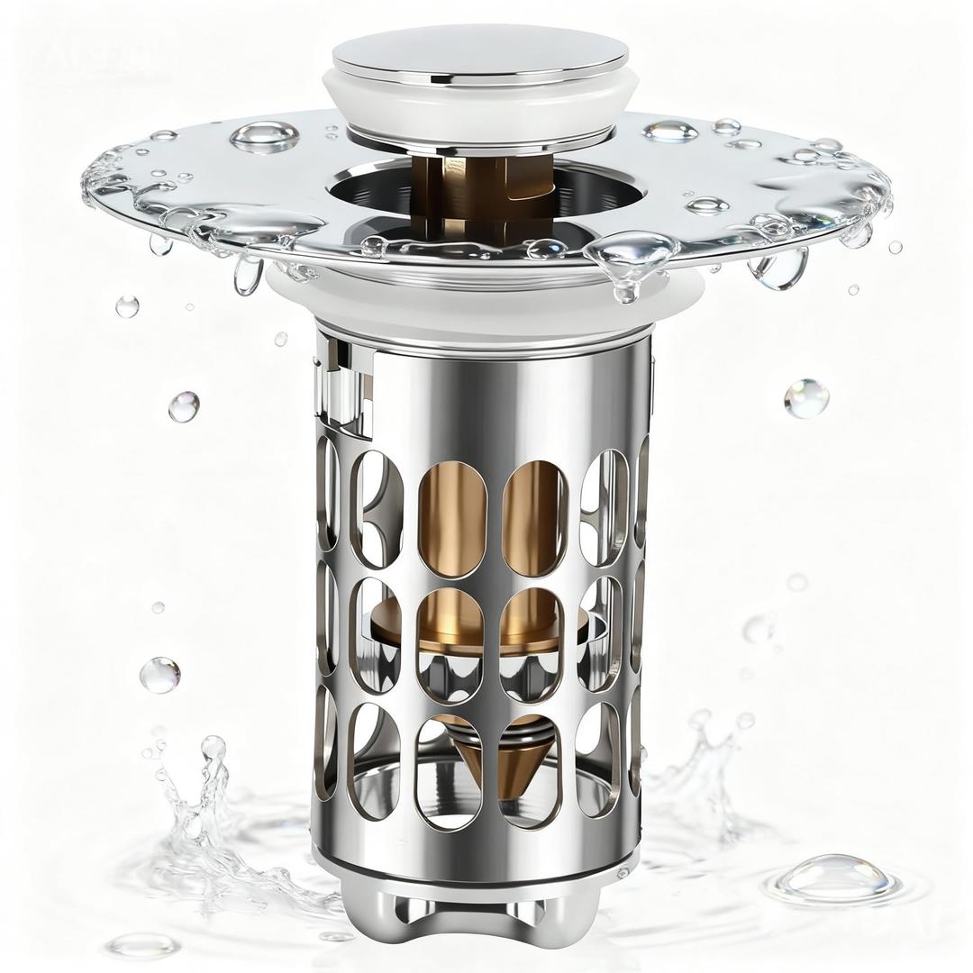 Bathroom Sink Drain Strainer, Universal 3 in 1 Bathroom Sink Stopper, Pop Up Bathroom Sink Drain Stopper with Removable Bathroom Sink Stopper Hair Catcher Basket, for 1.1 to 2.36''Hole